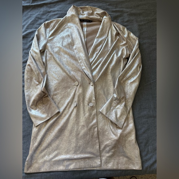 ZARA Silver metallic faux suede jacket blazer-style dress - Picture 2 of 5